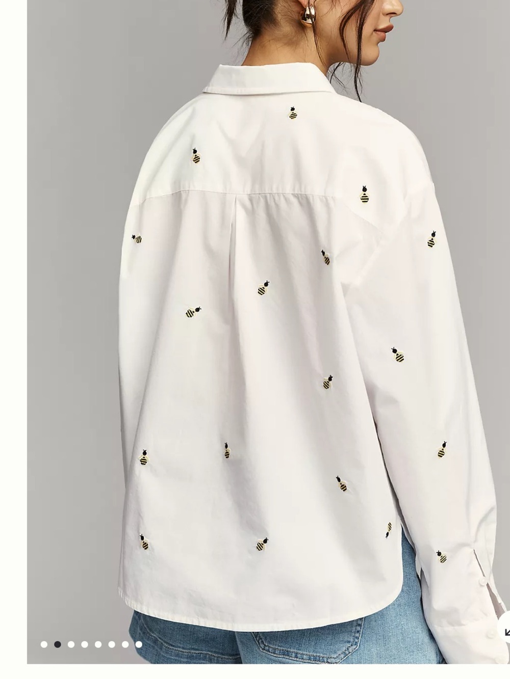 Maeve White Button-Down Shirt with Bee Embroidery - Picture 2 of 9